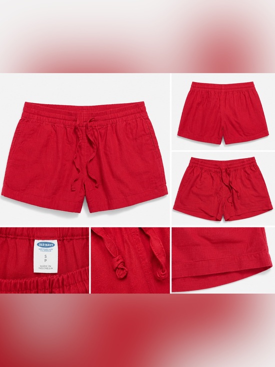 Old Navy Pants - Old Navy Red Linen Blend Drawstring Shorts